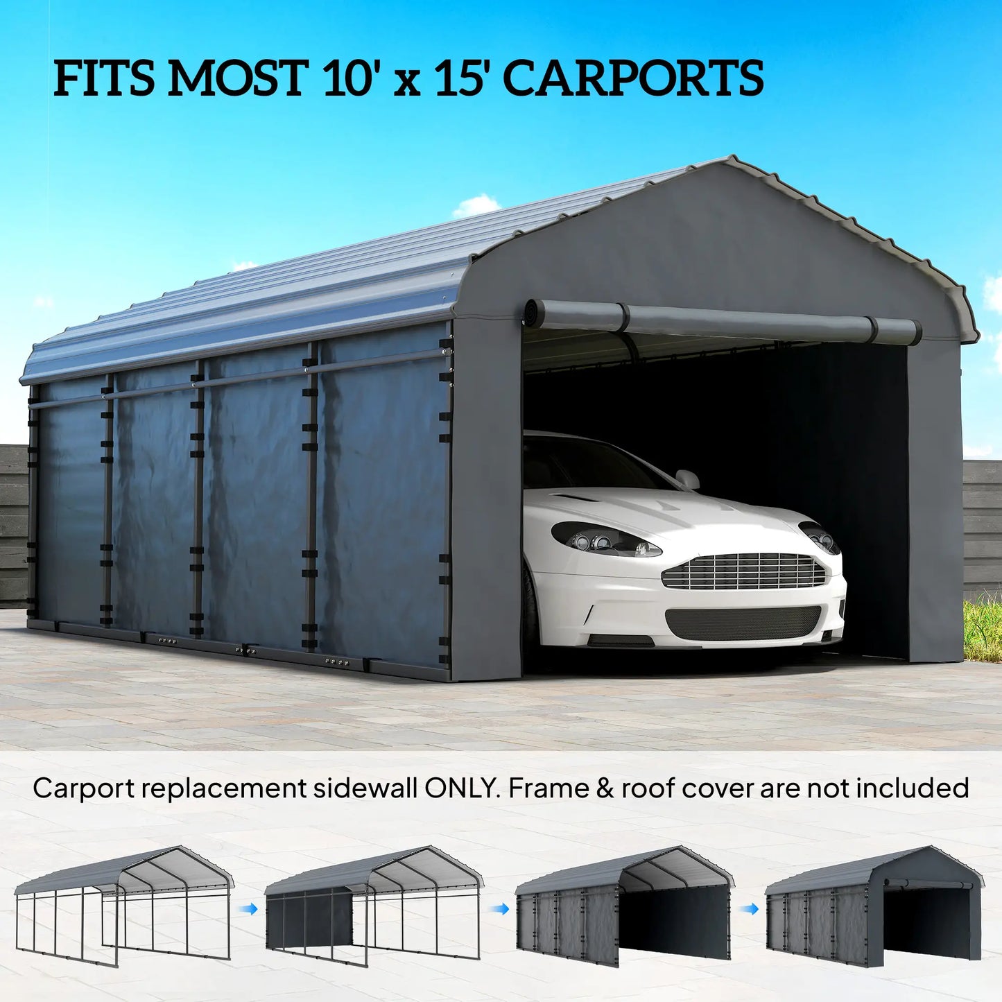 Replacement Canopy Cover, 10' x 15', Waterproof Carport Shelter, Dark Grey Car Shelters at Gallery Canada