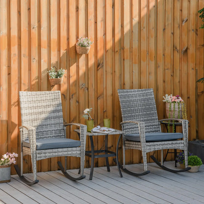 3-Piece Patio Wicker Rocking Chair Set, Outdoor PE Rattan, 2 Chairs 1 Table, Grey Outdoor Rocking Chairs at Gallery Canada