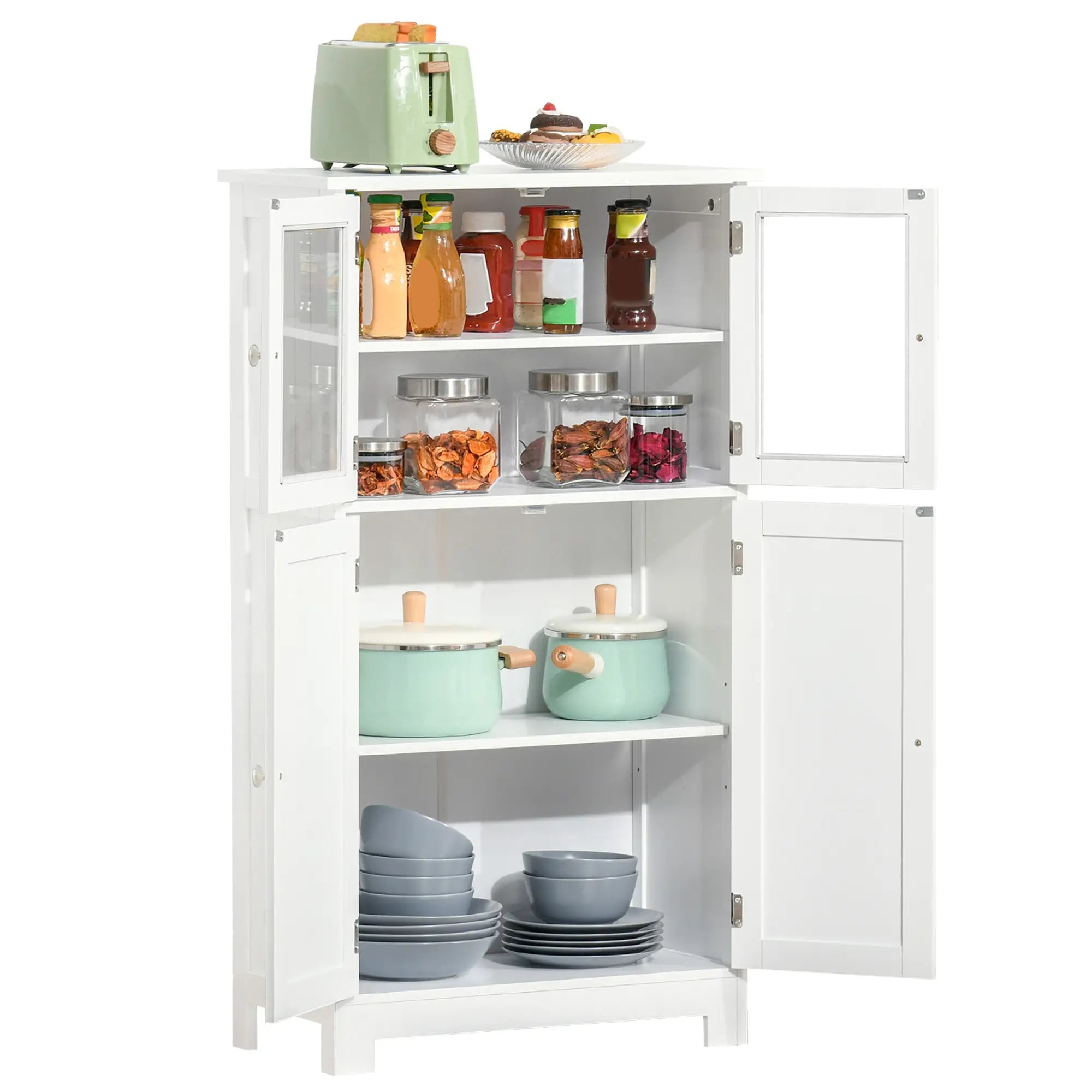 Bathroom Floor Storage Cabinet, Tempered Glass Doors, Adjustable Shelf, White Bathroom Cabinets at Gallery Canada