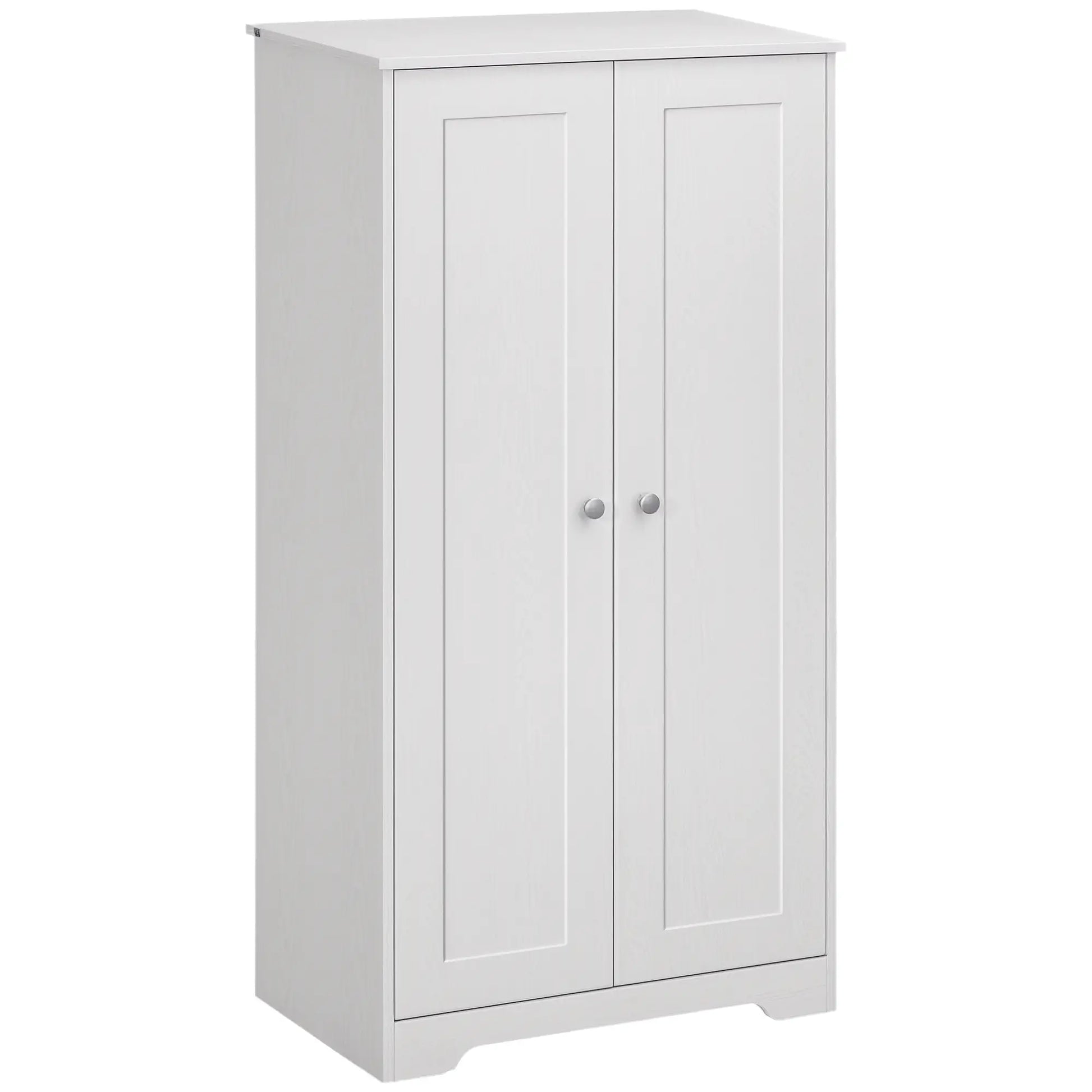 Kitchen Storage Cabinet, 2 Door Pantry with Adjustable Shelves, Distressed White, White Storage Cabinets at Gallery Canada