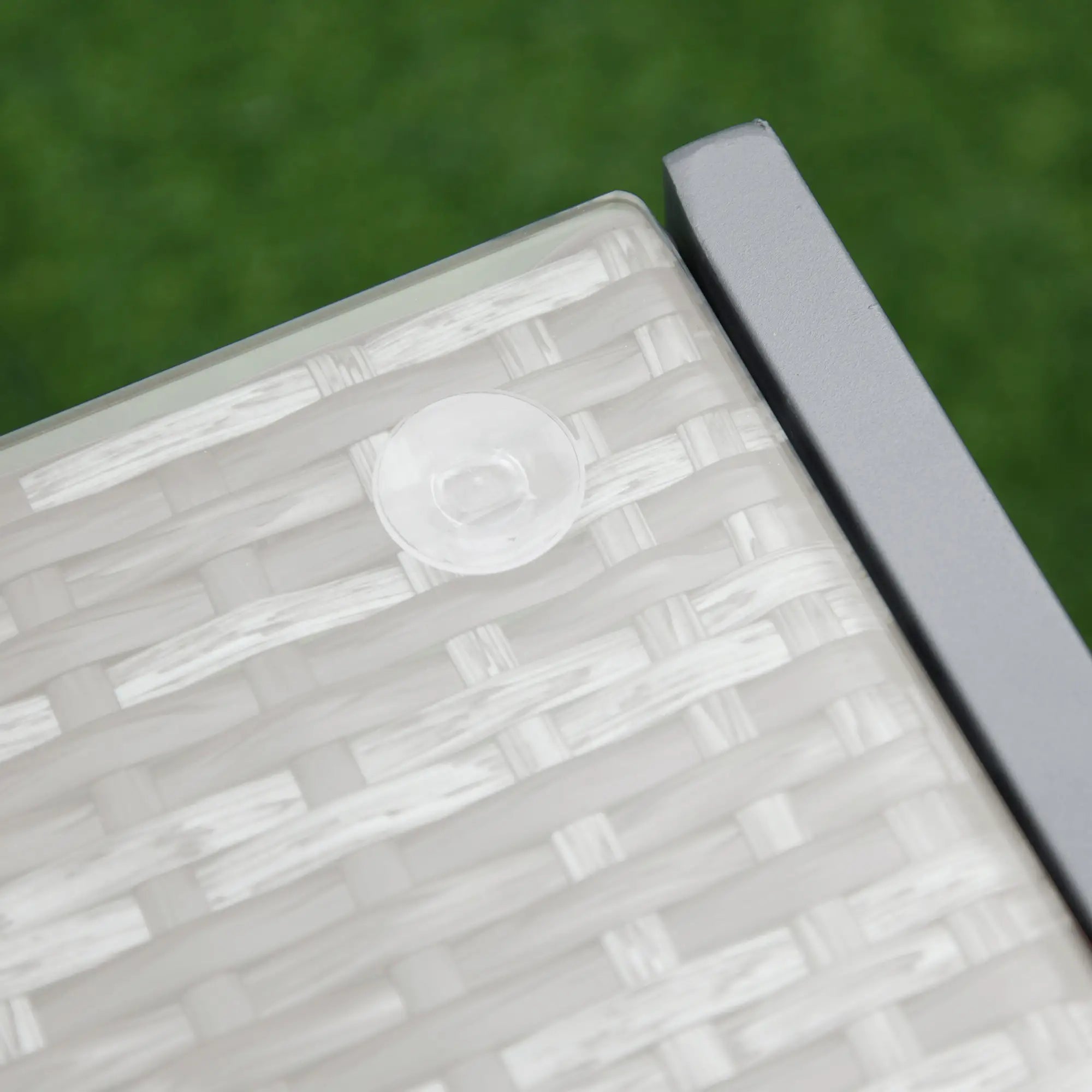 Rattan Coffee Table, Wicker Patio Side Table, Tempered Glass Top, Aluminum Frame, Gray Patio Side Tables at Gallery Canada