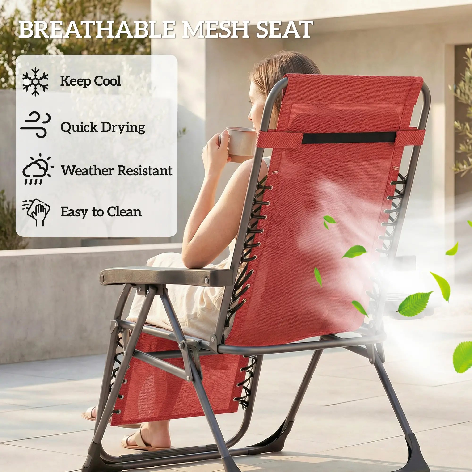 Zero Gravity Chair Set Of 2, Folding Reclining Outdoor Lounge Chair, Wine Red Lounger Chairs at Gallery Canada