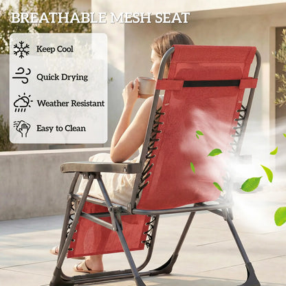 Zero Gravity Chair Set Of 2, Folding Reclining Outdoor Lounge Chair, Wine Red Lounger Chairs at Gallery Canada