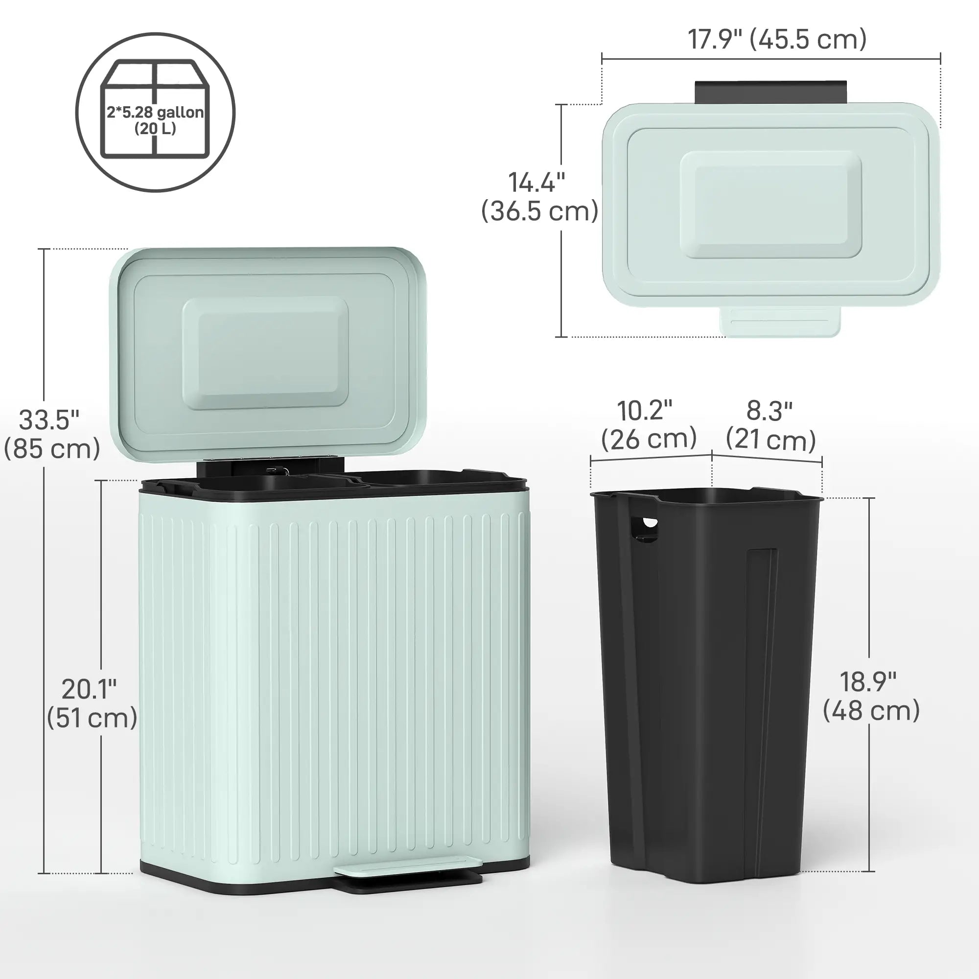 2 x 5.3 Gallon Trash Can, Soft Close Lid, Removable Inner Buckets Household Supplies at Gallery Canada