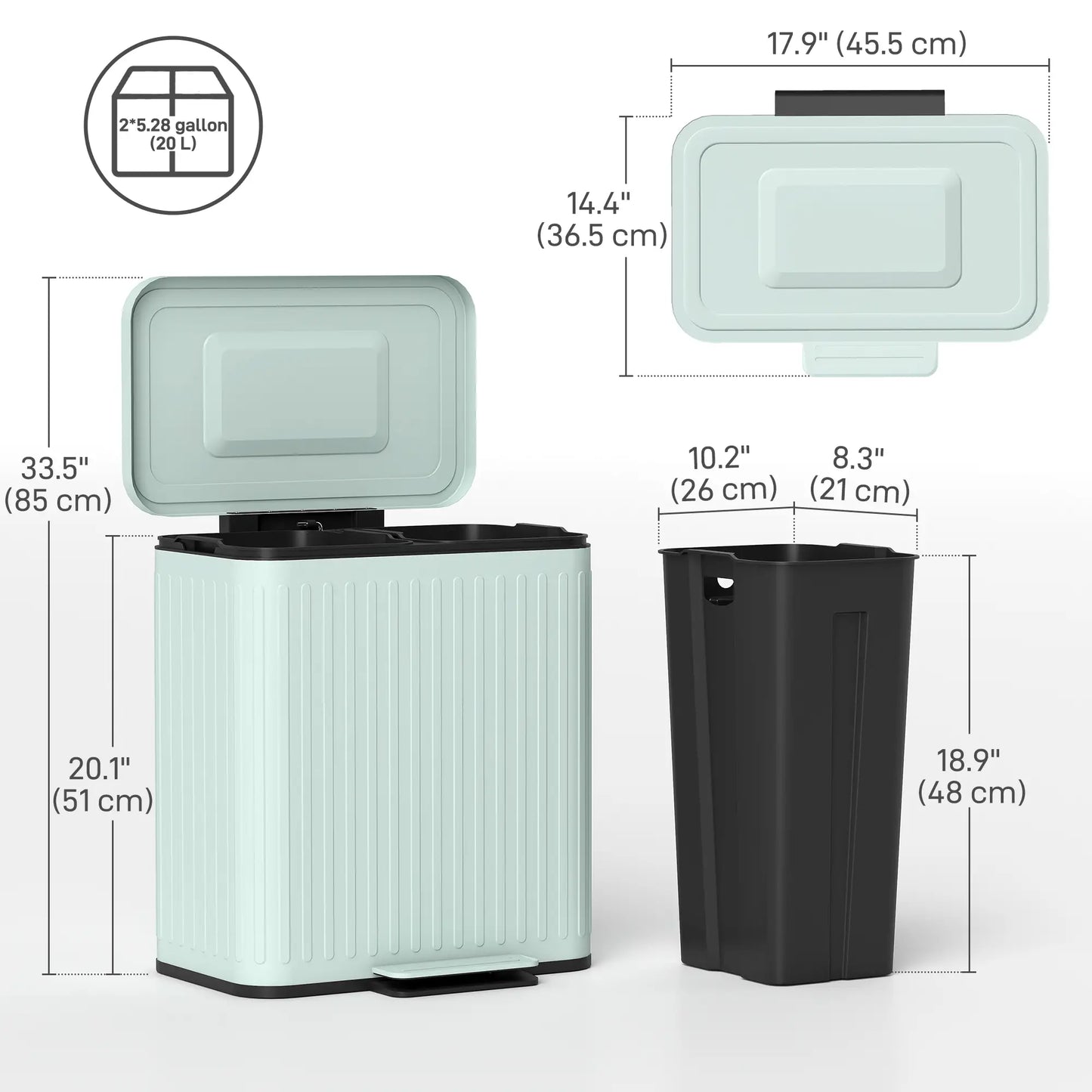 2 x 5.3 Gallon Trash Can, Soft Close Lid, Removable Inner Buckets Household Supplies at Gallery Canada