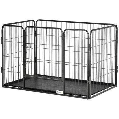 4 Panel Dog Playpen, 28" H Portable Pet Fence With Door, Tray, Grey Dog Cages & Crates Grey at Gallery Canada