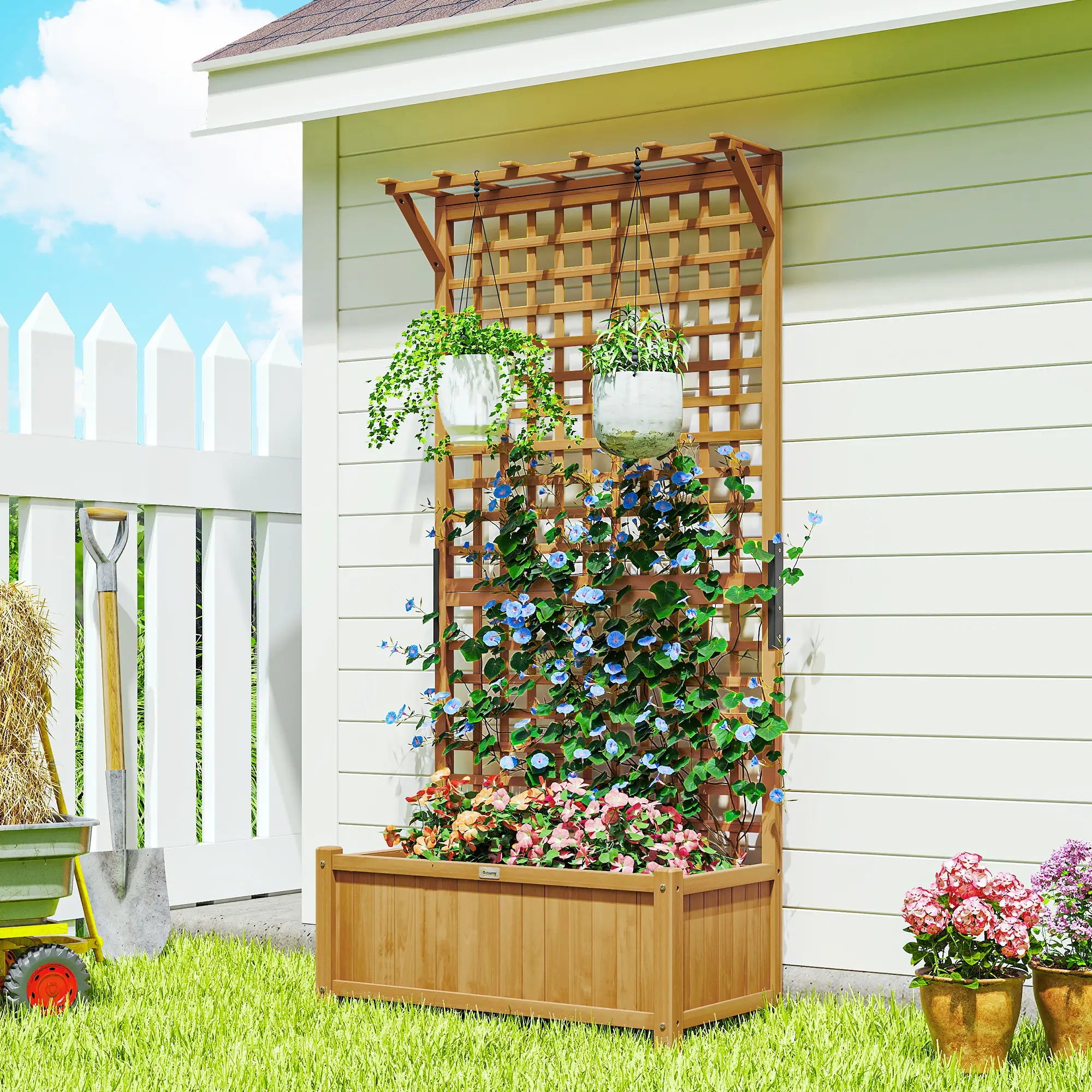 Wood Planter with Trellis, Raised Garden Bed, Privacy Screen, Yellow Wooden Planter Boxes at Gallery Canada