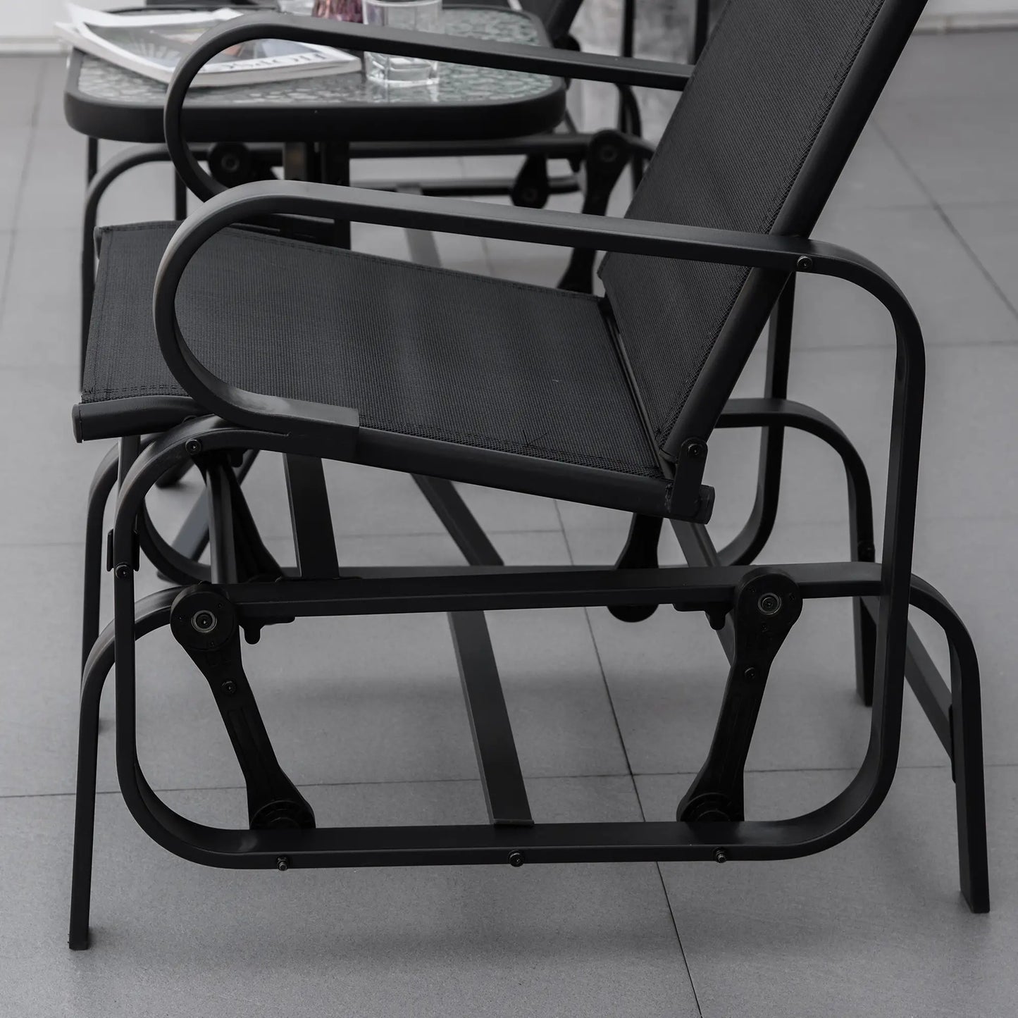 Patio Glider with Breathable Mesh, Outdoor Rocking Chair, Black Outdoor Gliders at Gallery Canada