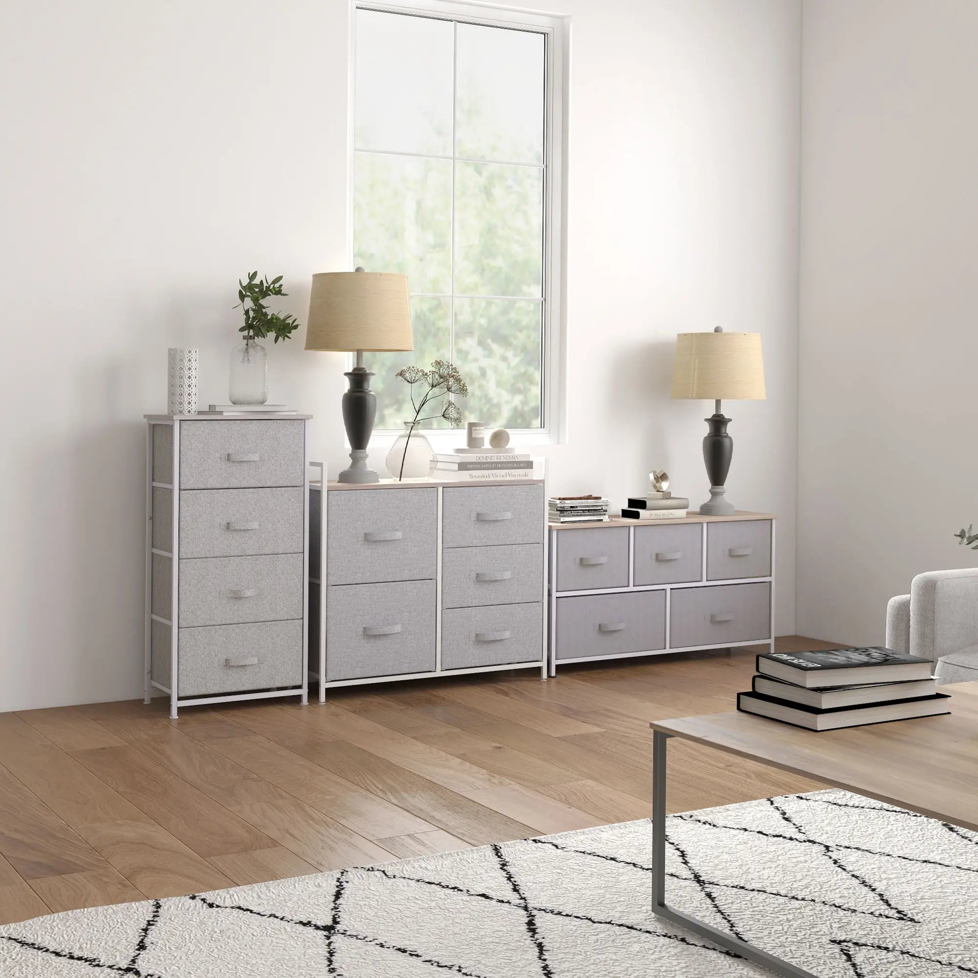 Linen Drawer Cabinet, 4 Removable Drawers, Adjustable Feet, White Storage Cabinets at Gallery Canada