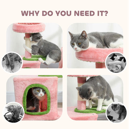 28 Inch Cat Tree Tower with Plush Bed, Condo, Scratching Post, Pink & Green Cat Posts at Gallery Canada