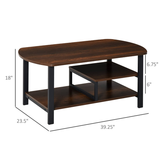 Industrial Coffee Table Rectangular Sofa Table with Undershelf Home Office - Gallery Canada