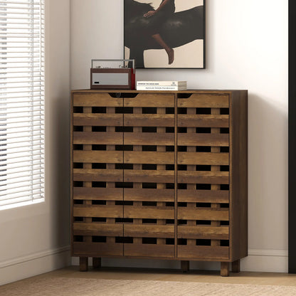 Shoe Cabinet, 21 Pair Storage, Hollowed-Out Doors, Distressed Brown Shoe Storage Cabinets & Racks at Gallery Canada