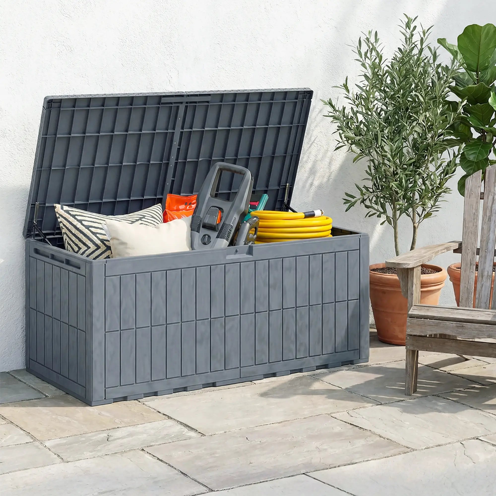 220 Gallon Resin Deck Box, Waterproof Lockable Outdoor Storage Patio Storage Boxes at Gallery Canada