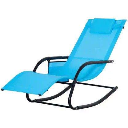 Outdoor Rocking Chair, Mesh Fabric, Removable Headrest, Side Pocket, Dark Blue Outdoor Rocking Chairs at Gallery Canada