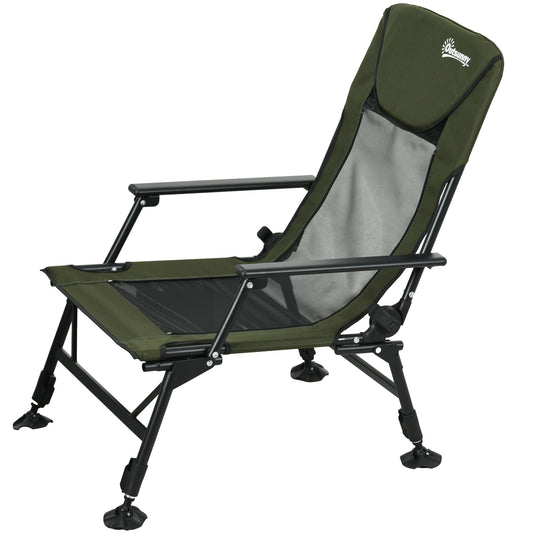 Folding Fishing Chair, 330 lb Heavy Duty Camping Chair with Reclining Backrest, Footrest, Adjustable Legs, Dark Green - Gallery Canada