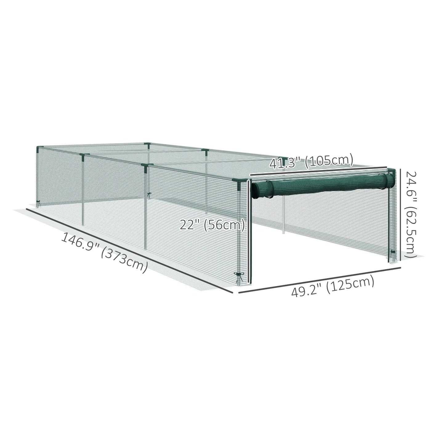 Cage de protection des plantes, 12,2' x 4,1', cadre en acier galvanisé, porte à fermeture éclair enroulable