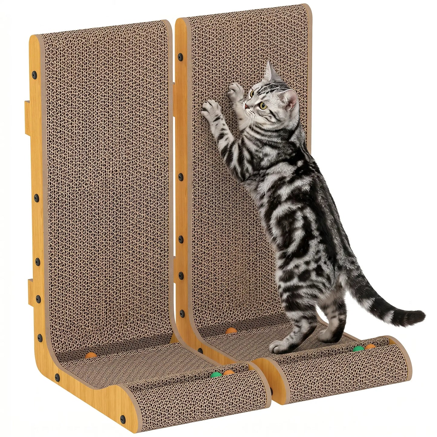 2PCS Planche à gratter pour chat en forme de L avec 3 balles jouets, herbe à chat, noir
