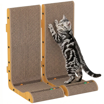 2PCS Planche à gratter pour chat en forme de L avec 3 balles jouets, herbe à chat, noir