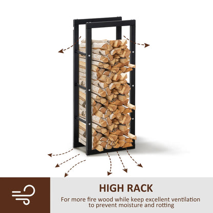 Outdoor Firewood Rack, Log Holder with Handles, 220 lbs. Capacity, 15.7" x 9.8" x 39.4", Black Firewood Racks at Gallery Canada