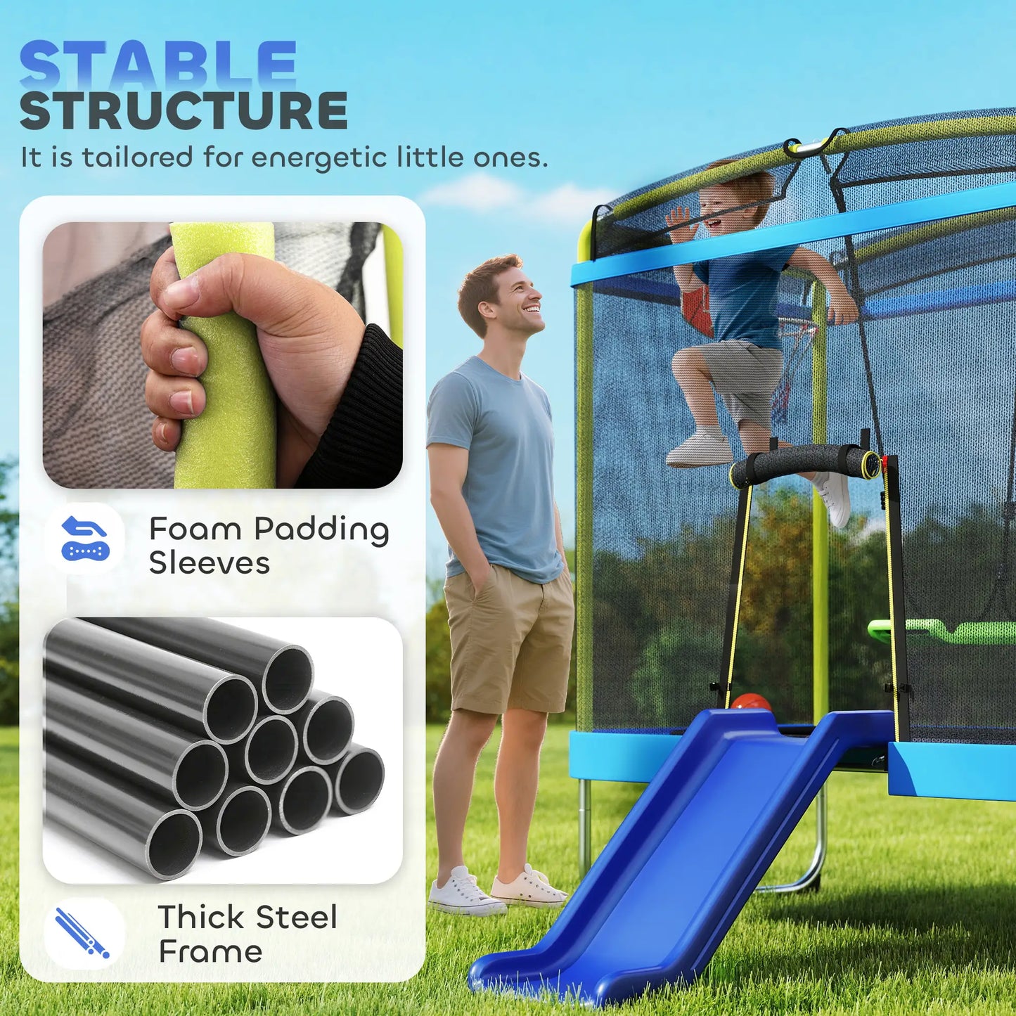 70" x 47" Trampoline With Slide, Swing, Basketball Hoop, Light Blue Trampolines at Gallery Canada