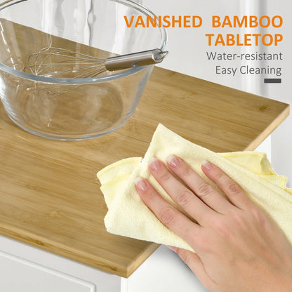 Kitchen Cart with Storage, Bamboo Countertop, Drawers, White Kitchen Islands & Kitchen Carts at Gallery Canada