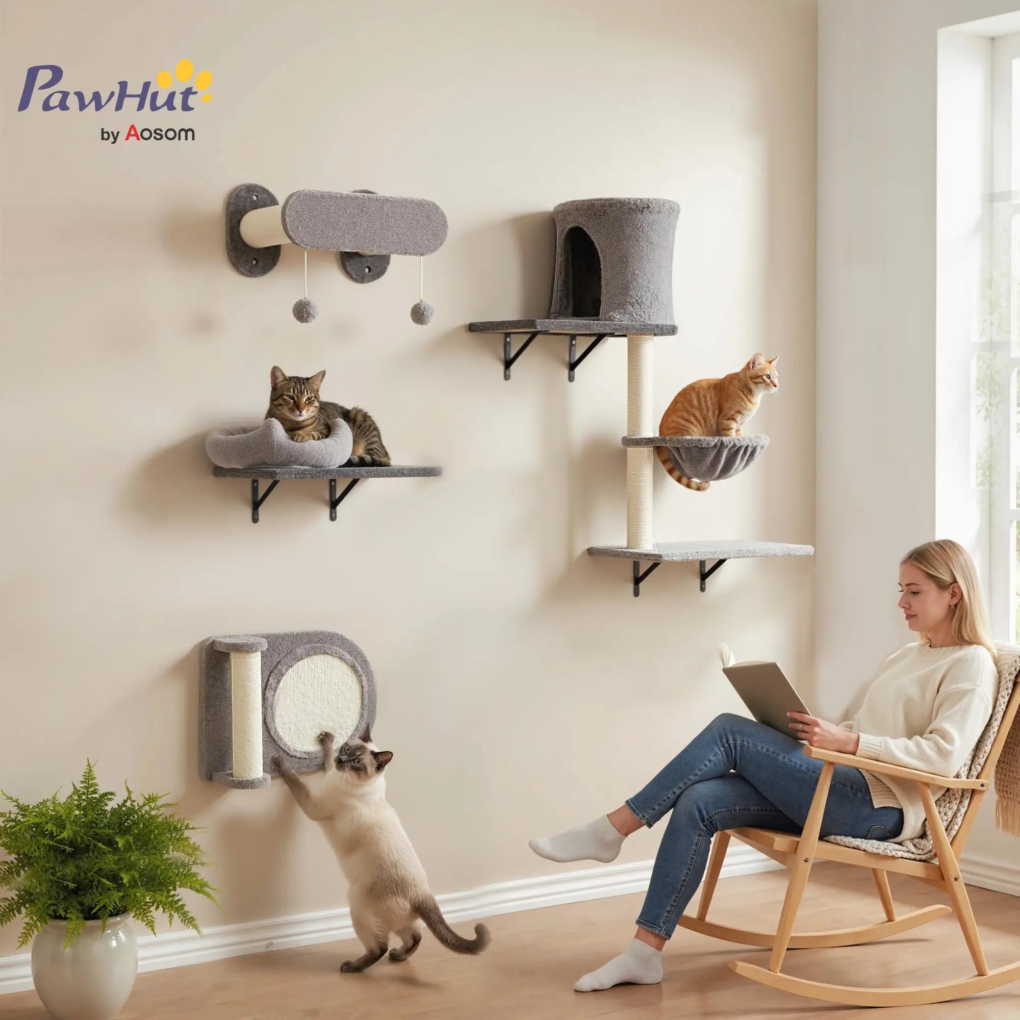 4Pcs Cat Wall Shelves with Scratching Post, Pad, Hammock, Bed Cat Climbing Wall at Gallery Canada