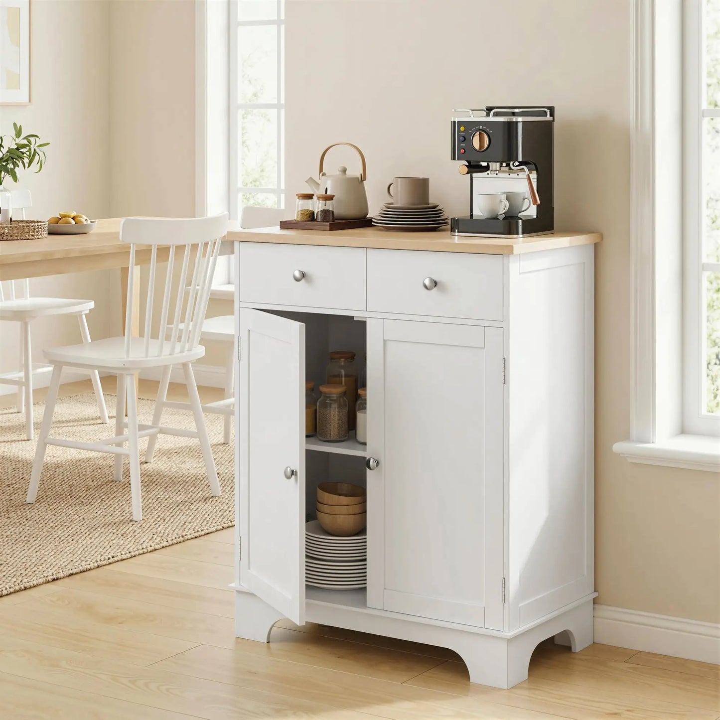 Sideboard Buffet Cabinet, 27" Kitchen Storage, Adjustable Shelf, White Storage Cabinets at Gallery Canada