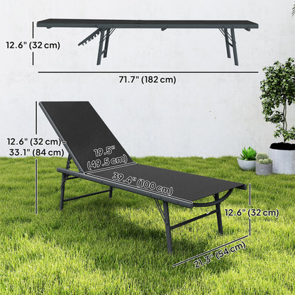Folding Outdoor Lounge Chairs, 2 Pieces, Adjustable Back, Mesh Seat, Black