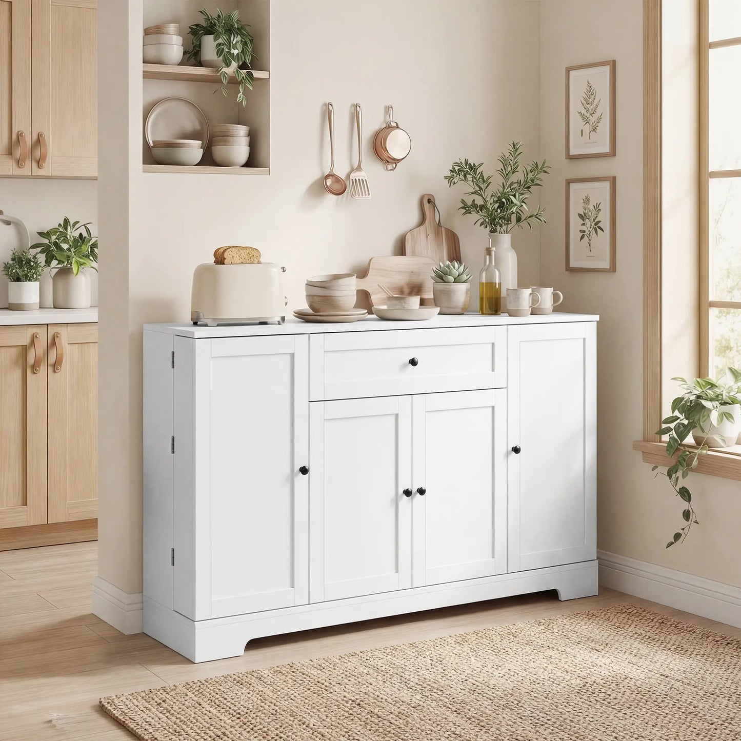 55" Kitchen Storage Cabinet With Drawer, Adjustable Shelves, White Bar Cabinets at Gallery Canada