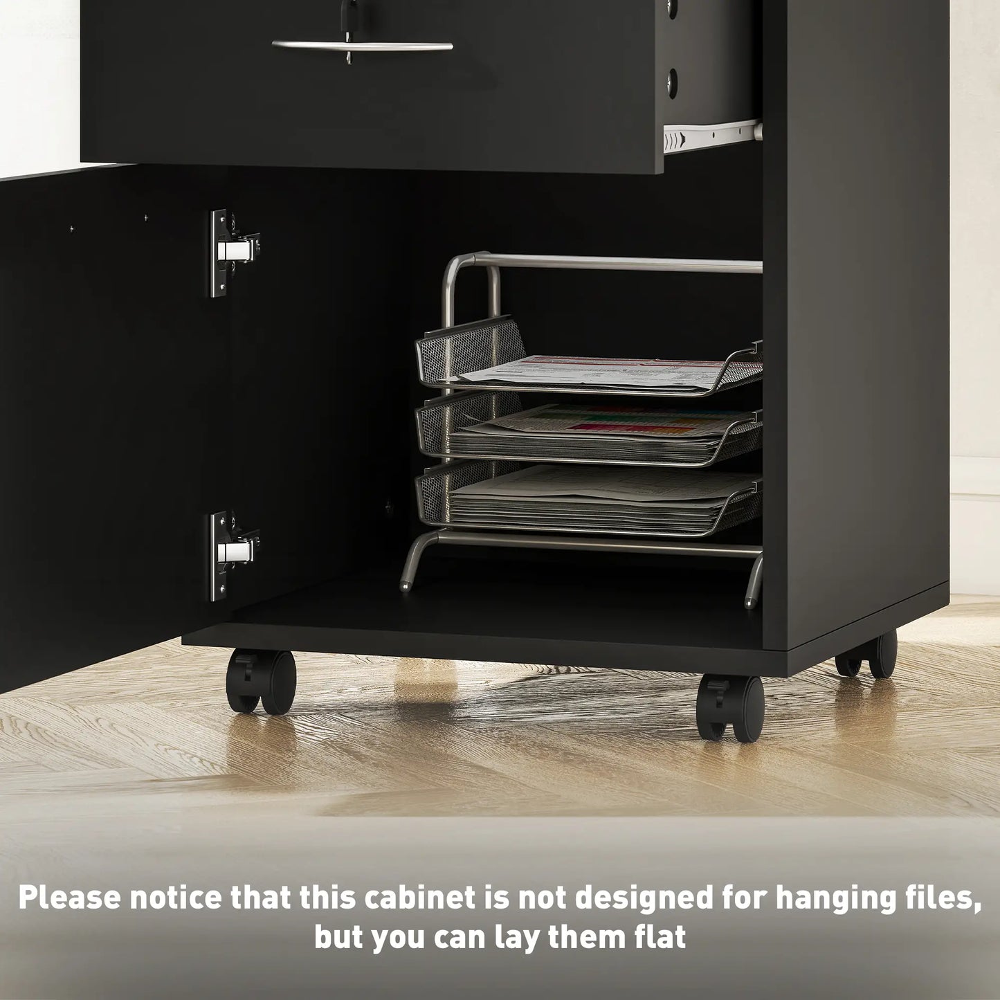 24" Small Filing Cabinet With Compartment, Drawer & Wheels, Black Office Cabinets & Cupboards at Gallery Canada