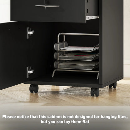 24" Small Filing Cabinet With Compartment, Drawer & Wheels, Black Office Cabinets & Cupboards at Gallery Canada