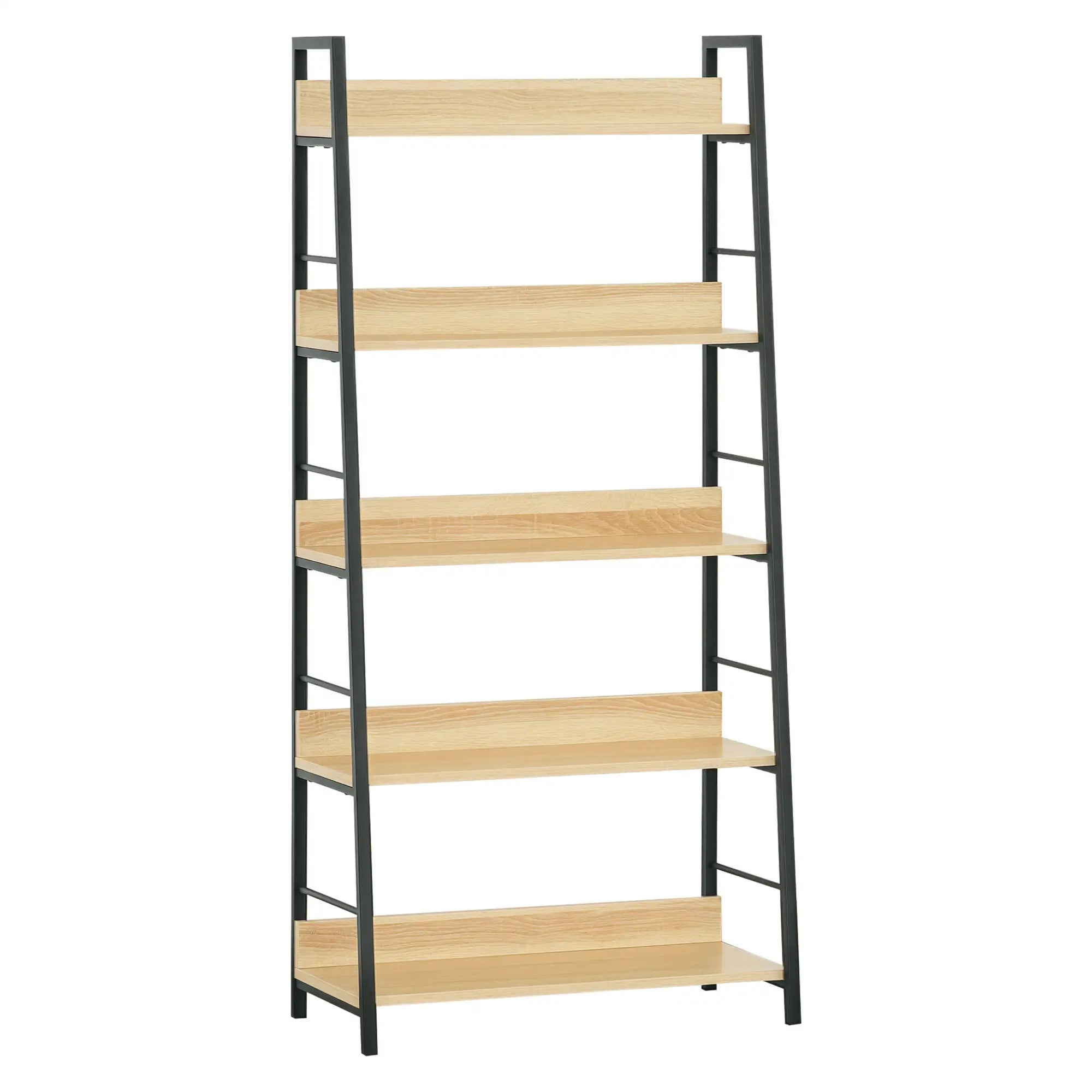 Modern 5-Tier Bookshelf, Metal Frame, Wooden Shelves, Oak Display Bookshelves Black, Oak at Gallery Canada