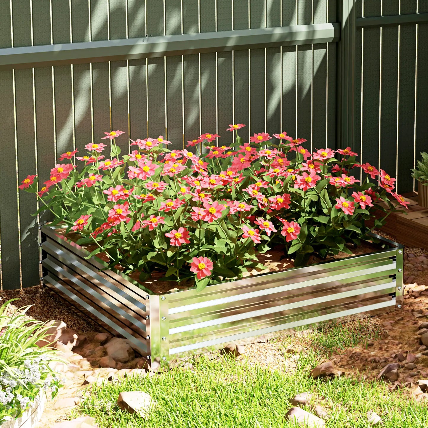 4' x 4' x 1' Galvanized Steel Raised Garden Bed, Vegetables, Flowers, Herbs, Silver Raised Garden Beds at Gallery Canada