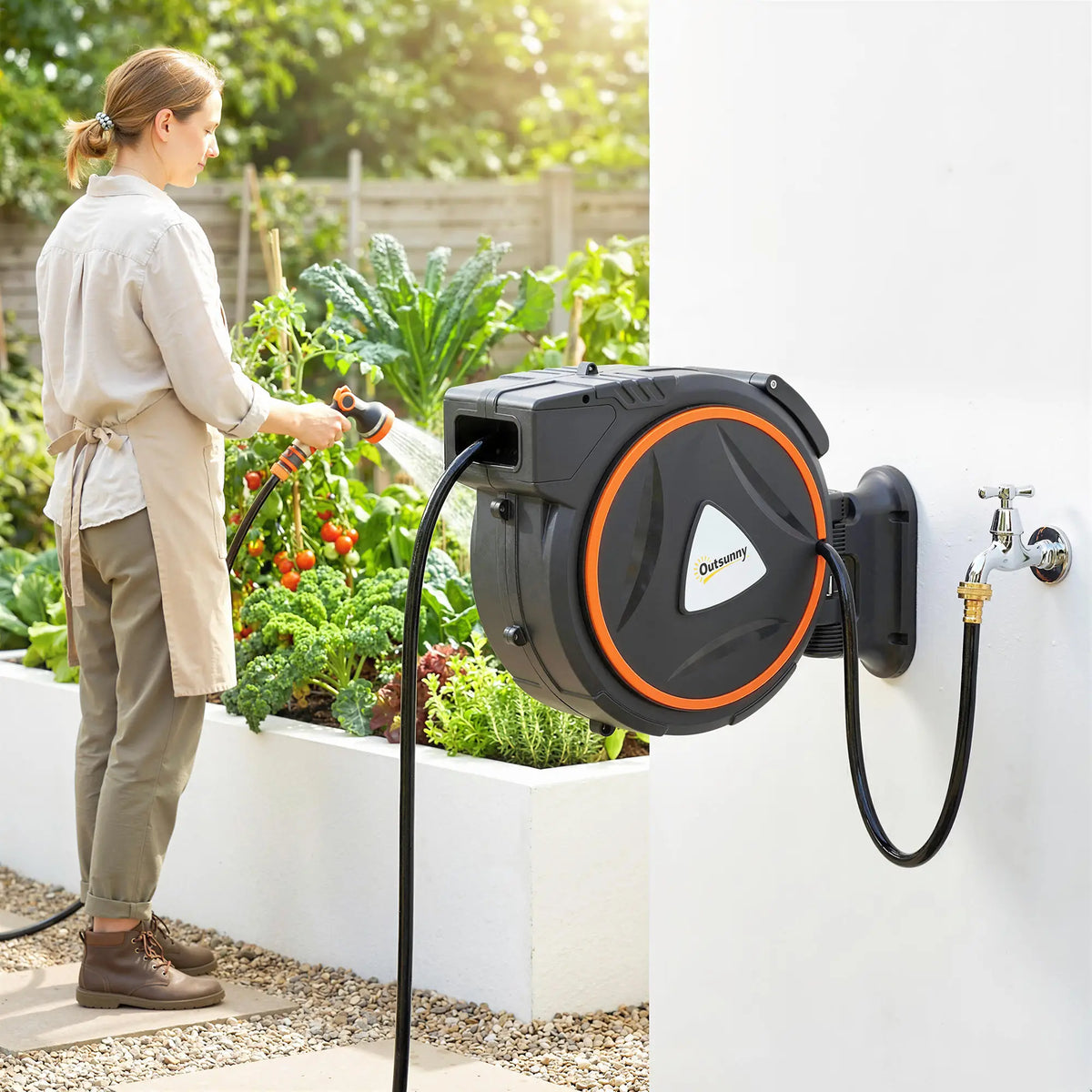 1/2" x 59ft Retractable Wall Mounted Hose Reel, 12-Pattern Nozzles Garden Accessories at Gallery Canada