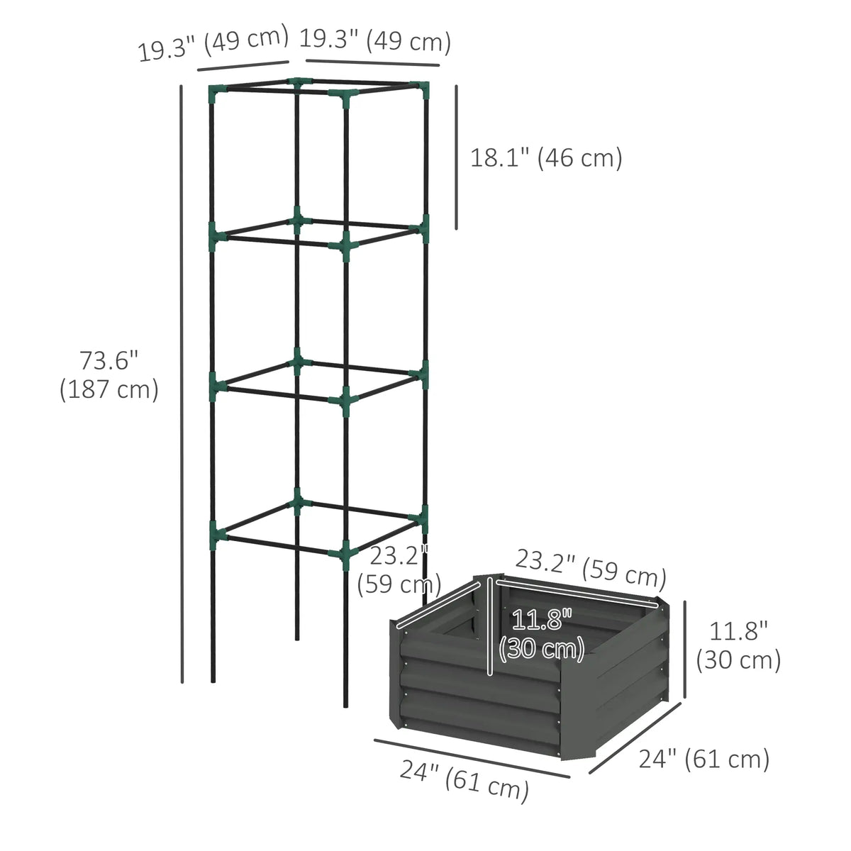 Galvanized Planter Box, 4-Tier Trellis Tomato Cage, Grey Galvanized Planter Boxes at Gallery Canada