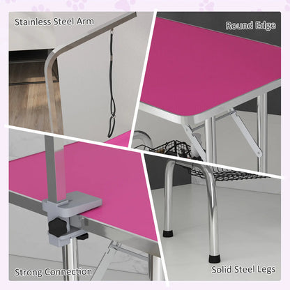 Foldable Dog Grooming Table, Height Adjustable Arm, Storage Shelf, Pink Dog Grooming Tables at Gallery Canada