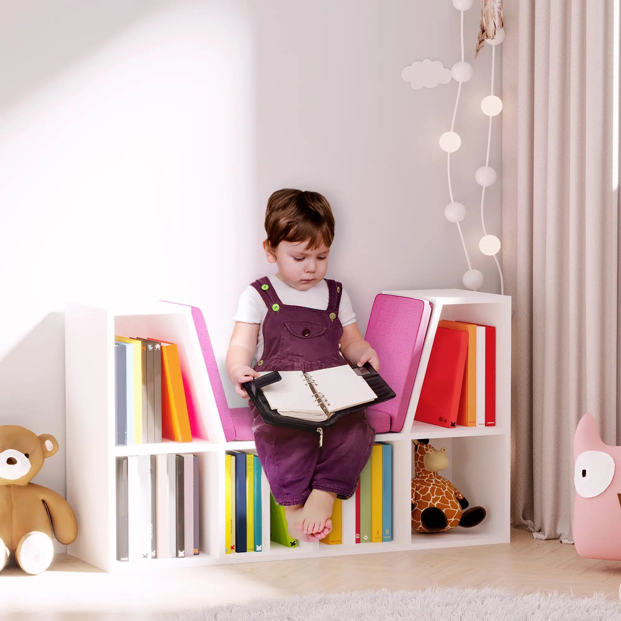 6-Cubby Bookcase with Seat Cushion, Cube Storage Shelf, Pink Small Bookshelves at Gallery Canada