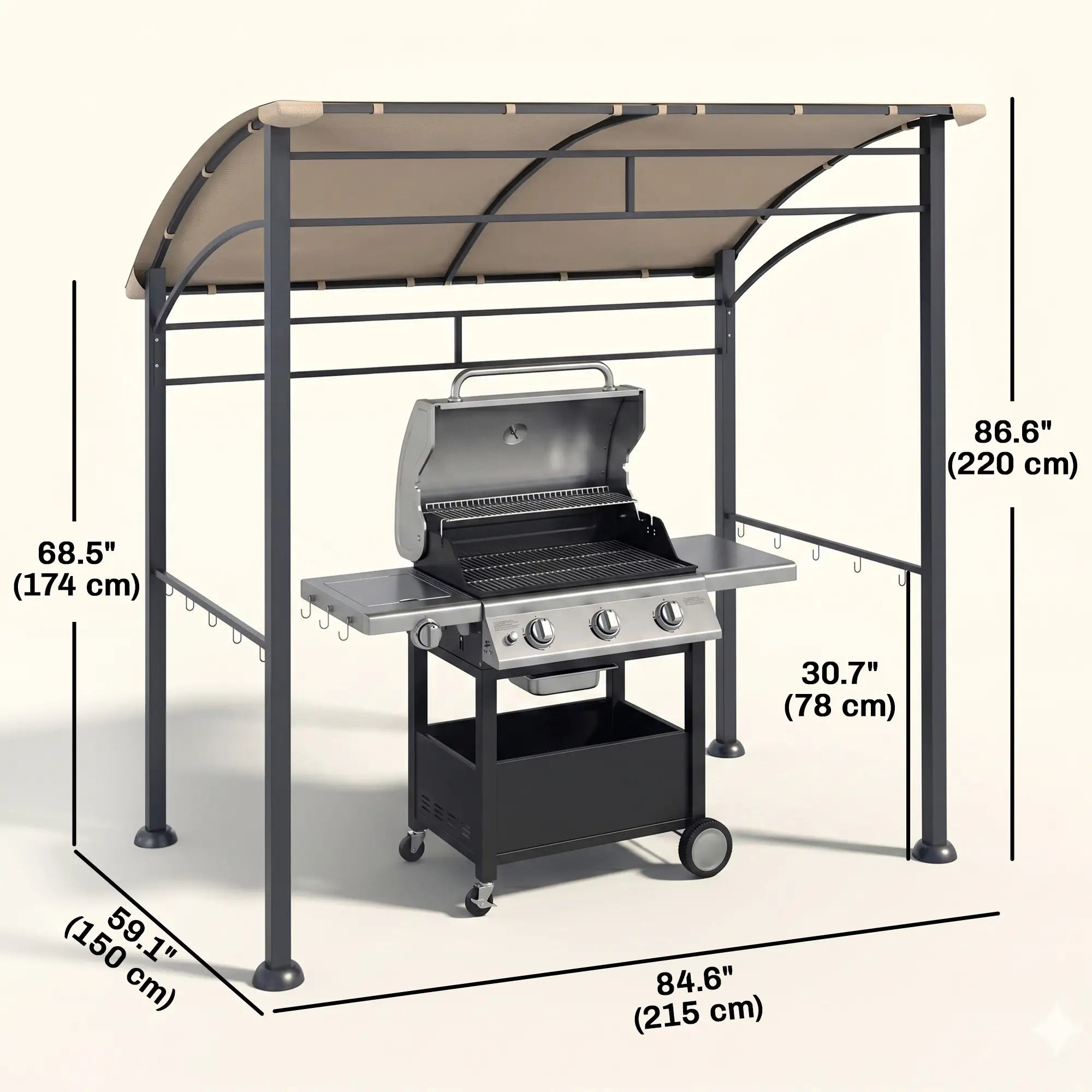7' x 5' BBQ Grill Gazebo Tent, Steel Frame, Hooks, Khaki BBQ Grill Gazebos at Gallery Canada