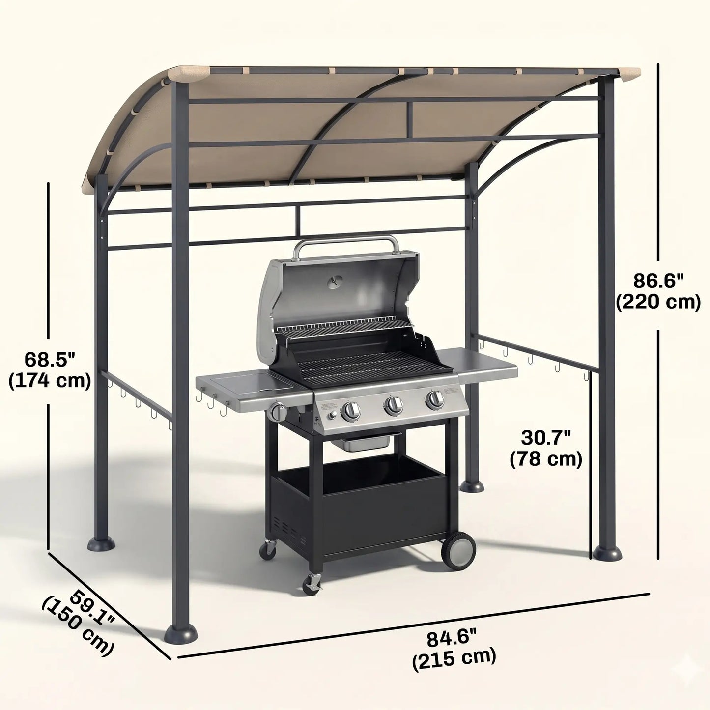 7' x 5' BBQ Grill Gazebo Tent, Steel Frame, Hooks, Khaki BBQ Grill Gazebos at Gallery Canada