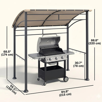 7' x 5' BBQ Grill Gazebo Tent, Steel Frame, Hooks, Khaki BBQ Grill Gazebos at Gallery Canada