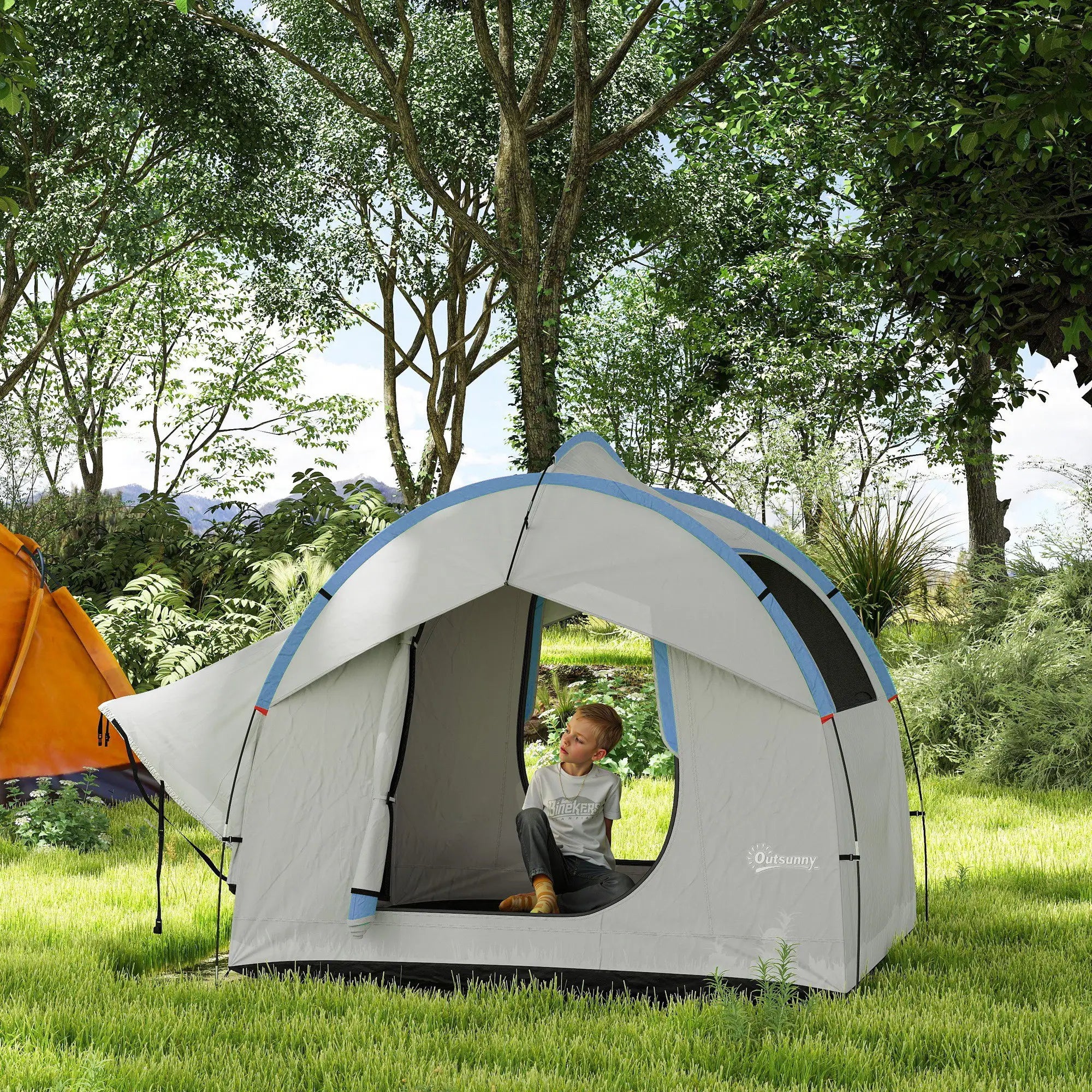 2000mm Waterproof SUV Tent, 3 Doors, Mesh Window, Grey, Blue Camping Tents at Gallery Canada