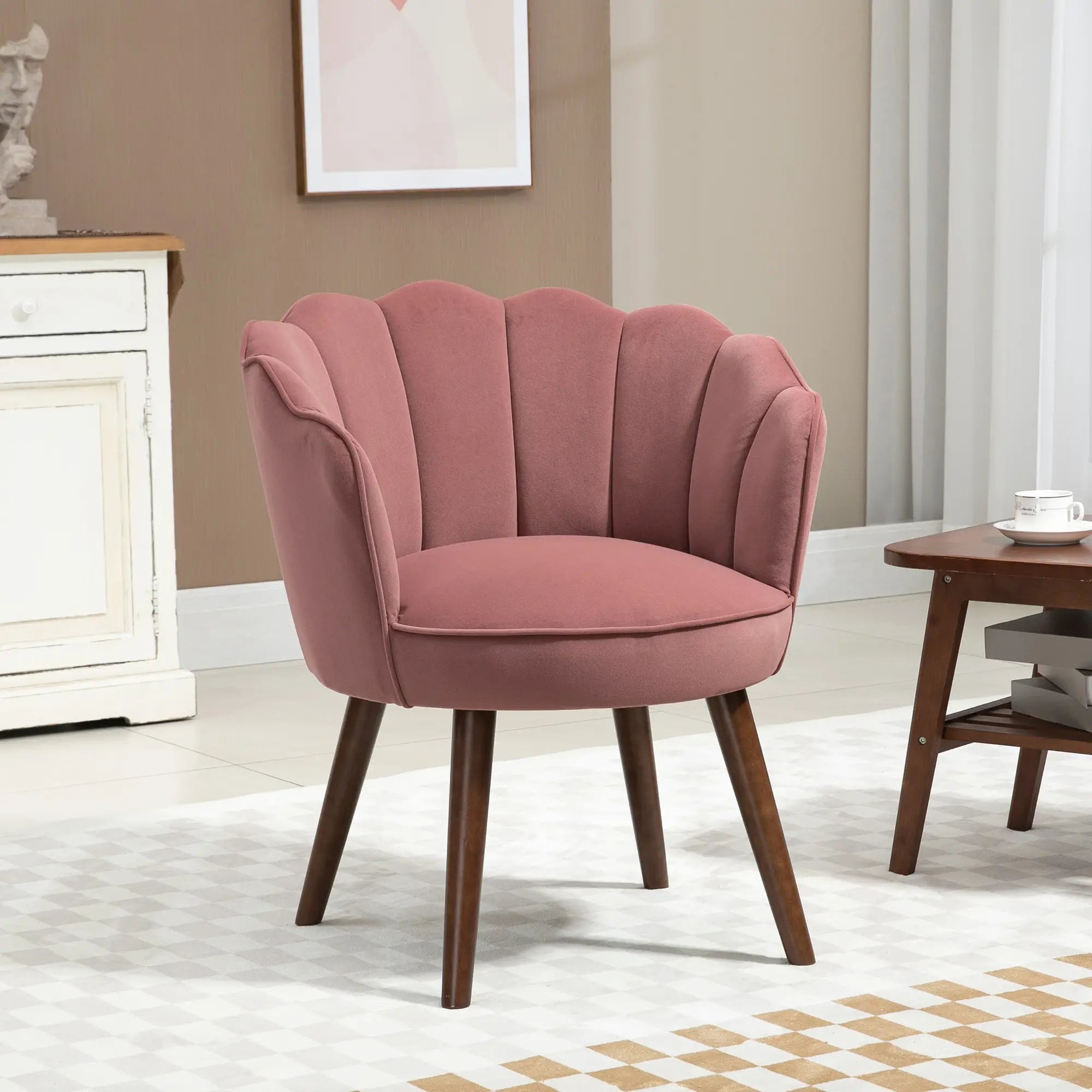 Modern Accent Chair, Velvet-Touch Fabric, Wood Legs, Pink Accent Chairs at Gallery Canada