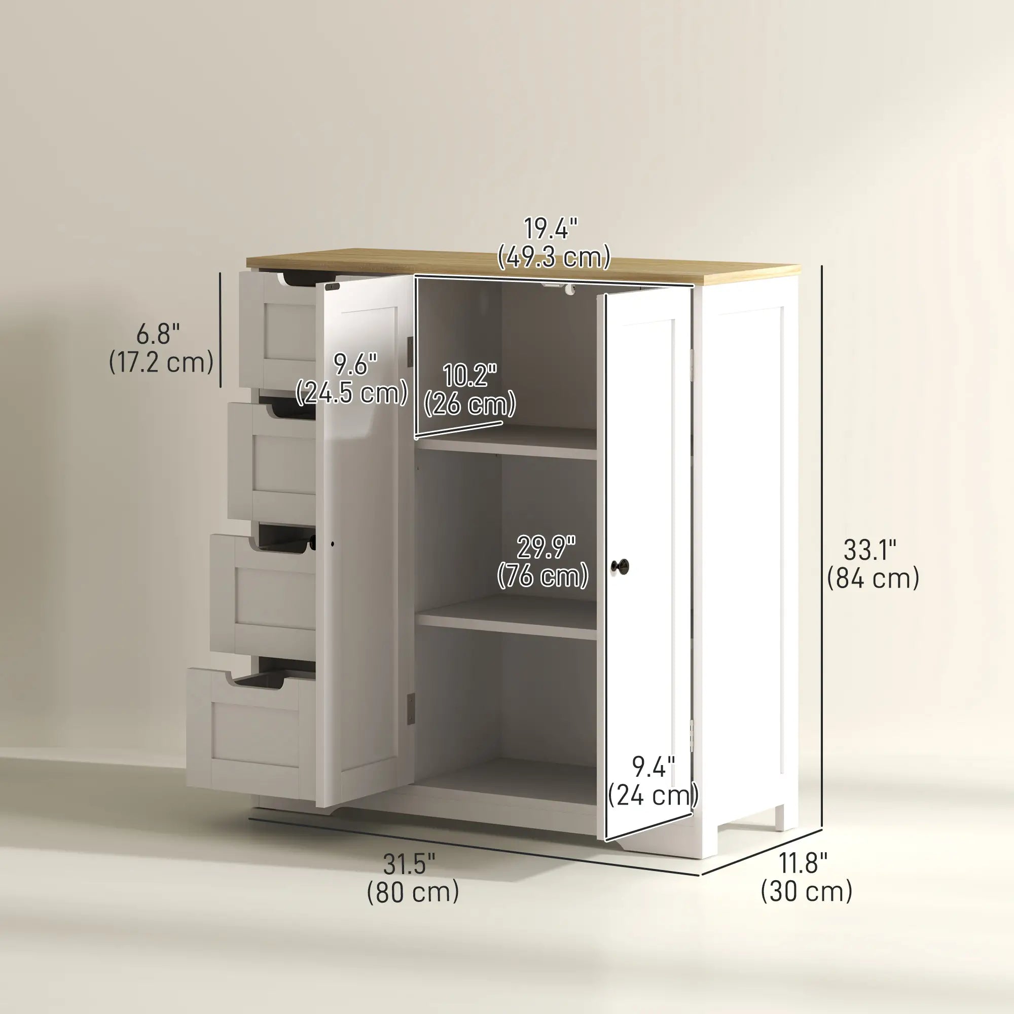 Freestanding Bathroom Floor Cabinet, Adjustable Shelf, 4 Drawers, 2 Doors, White Freestanding Bathroom Cabinets at Gallery Canada