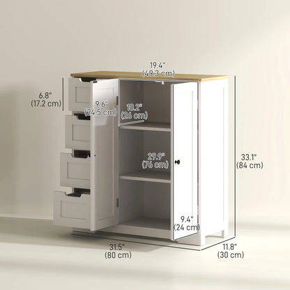 Freestanding Bathroom Floor Cabinet, Adjustable Shelf, 4 Drawers, 2 Doors, White Freestanding Bathroom Cabinets at Gallery Canada