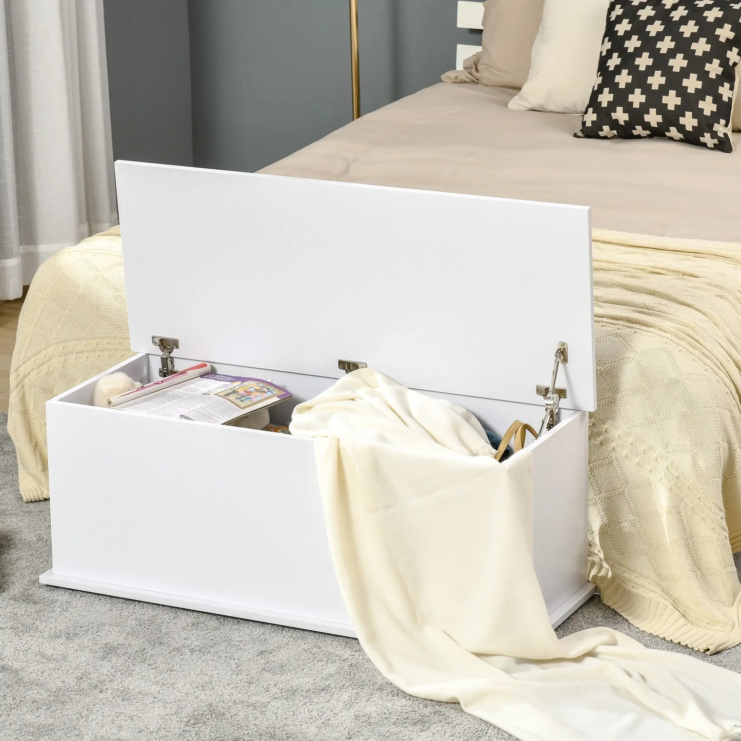 39.5" Storage Chest, 2 Safety Hinges, Flip-Top Lid, White Storage Cabinets at Gallery Canada