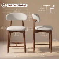 Bar Stools Set Of 2, Cream White, Curved Back Counter Height