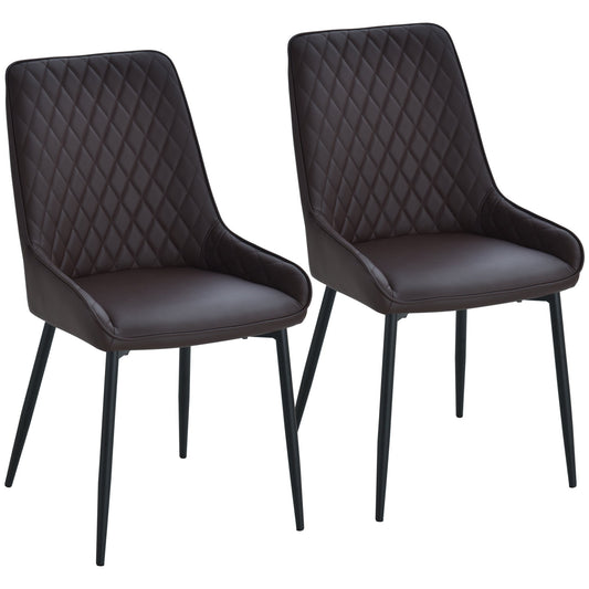 Dining Chairs Set of 2, Modern PU Leather Upholstered Kitchen Chairs with Diamond Tufted Backs and Steel Legs for Living Room, Brown - Gallery Canada