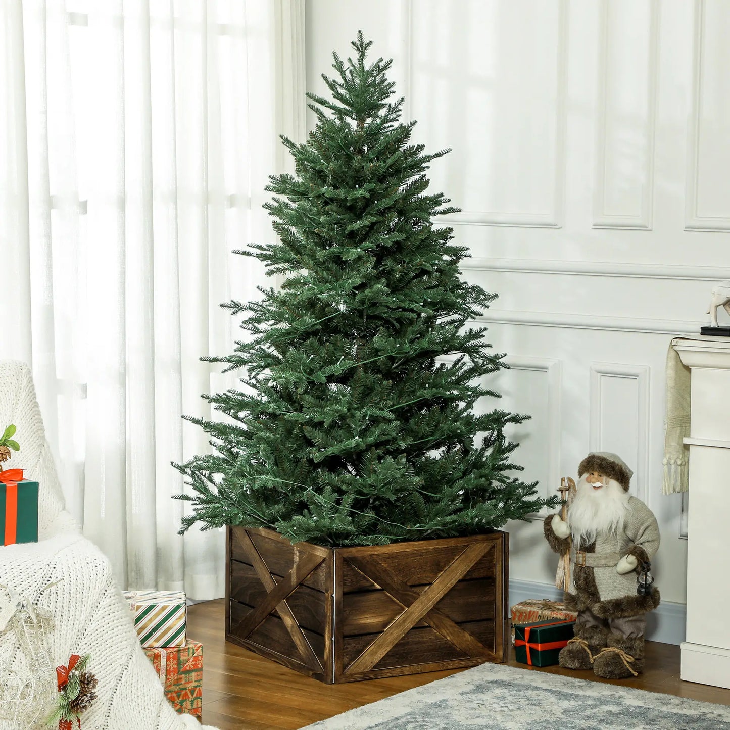 24" Farmhouse Christmas Tree Base Cover, Dark Distressed Wood Finish Christmas Trees at Gallery Canada