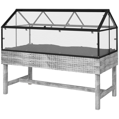 Wood Elevated Planter Box with Cold Frame Greenhouse, Raised Garden Bed for Vegetables, Flowers, Herbs, Distressed Grey