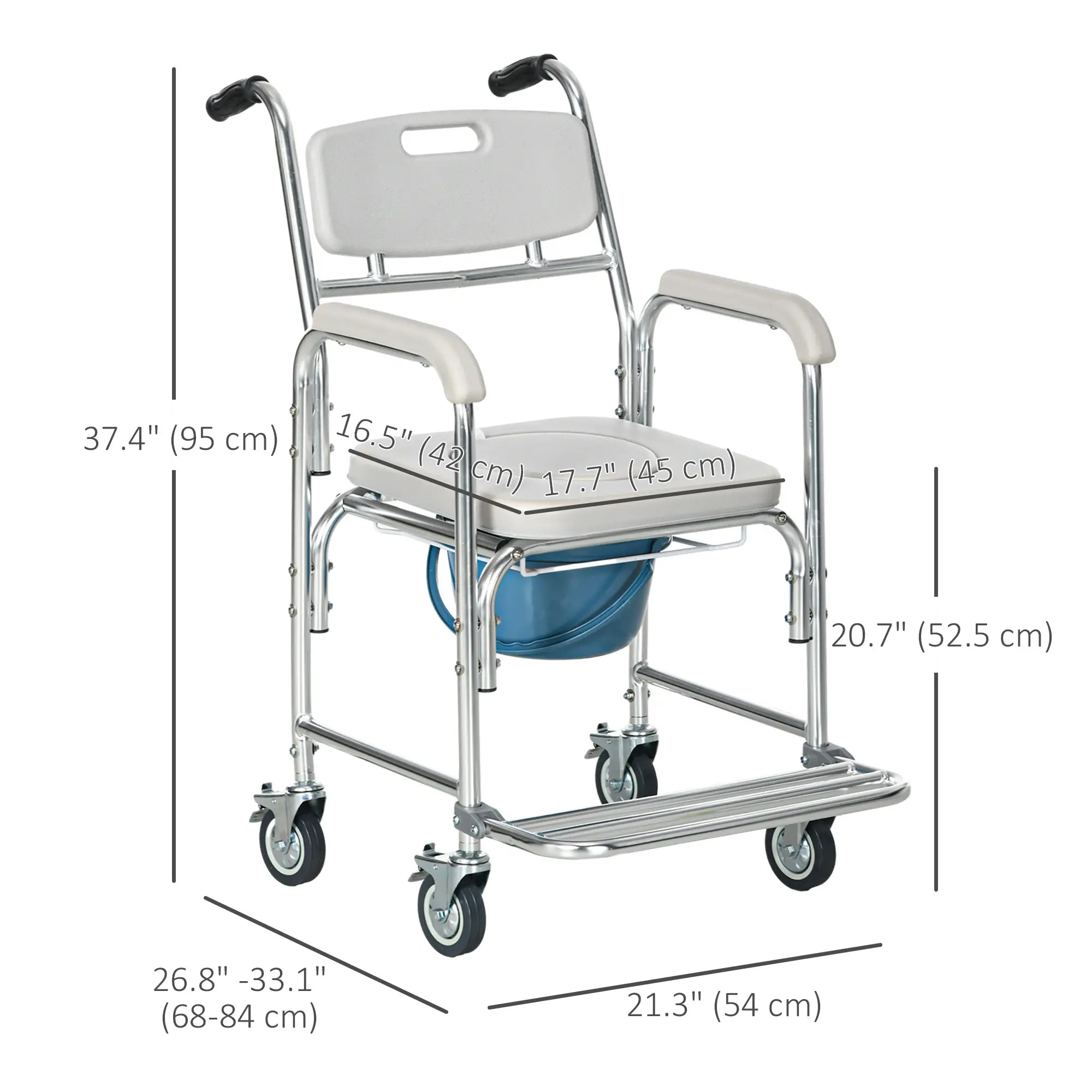 3-in-1 Shower Commode Wheelchair, Padded Seat, Elderly Disabled Transport Chair Bath Chairs at Gallery Canada
